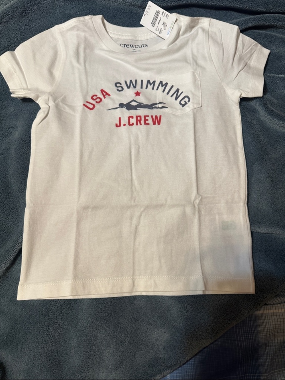 J. Crew White Tee with Red & Navy USA Swimming Graphic 4-5 girls